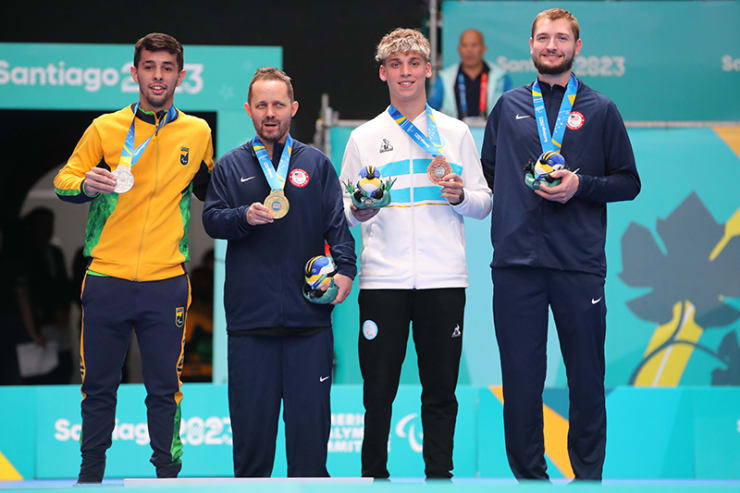 Team USA medals at the Santiago 2023 Parapan Am Games. Tahl Leibovitz, Jensen Van Emburgh, Ian Seidenfeld, and Logan Watson.